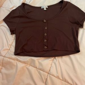 Brown cropped button top